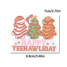 1 Pc Western Country Christmas Embroidered Iron On Patch, Cowboy Rodeo Santa Xmas Tree Cactus Pink Truck Car Bow Applique, Sew On Decor Patch For Denim Jacket Jeans Backpack Hat, Festive Holiday DIY Clothing Craft Gift - Multicolor - View 17