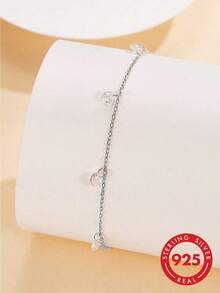 1pc S925 Sterling Silver Delicate Minimalist Luxury Gentle Rhinestone Pendant Bracelet For Women, Personalized Fashion Elegant Elegant Cool Aesthetic Ins Artistic Style Niche Jewelry, Daily Commute Date Outfit Romantic Atmosphere Sparkling Exquisite Wrist Accessory, Gift For Girlfriend Best Friend Holiday - Diamond - View 5
