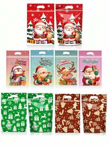 18pcs/Set Christmas Standing Gift Bags, Santa Claus Self-Sealing Zipper Bags With Handles, Holiday Party Decoration Gift Packaging Supplies - Multicolor - View 8