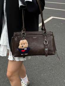 Tas Tangan Gaya Motor Nicekee Street dengan Aksesoris, Tas Bahu Vintage Personalisasi Kapasitas Besar, Cocok untuk Berbelanja, Kencan, dan Bepergian - Kopi - View 4