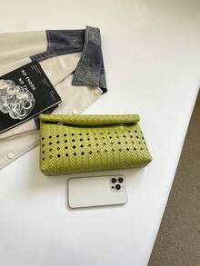 純色PU皮革輕量大容量翻蓋磁扣小方包，多功能派對與晚餐包，適合女性 - 綠色 - 查看 3