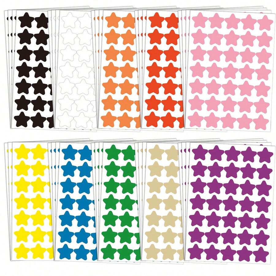 350pcs/10sheets Colorful Star Doodle Stickers 21x14.8cm 1 Inch Each 10 Colors Perfect For Teacher Reward Stickers, Office Document Marking, Handmade Scrapbook DIY, Event Props, Storage Planning Classification Marking - Multicolor - View 1