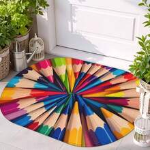 1pc Oval Flannel Doormat, Soft Comfortable Absorbent Non-Slip Machine Washable With Backing, Suitable For Entrance, Living Room, Bedroom, Kitchen, Bathroom, Laundry Room, Yard, Holiday Decoration, Multi-Functional Home Floor Mat, Entryway Rug, Kitchen Bathroom Carpet - Multicolor - View 1