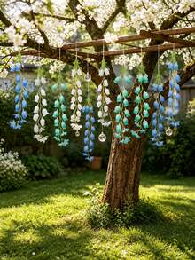 6pcs Artificial Lily Of The Valley Hanging Flower Strands, Bell-Shaped Windbell Garland With 15 Blooms For Wedding Ceiling Party Decor And Christmas Holiday Home Ornament - Multicolor - View 1