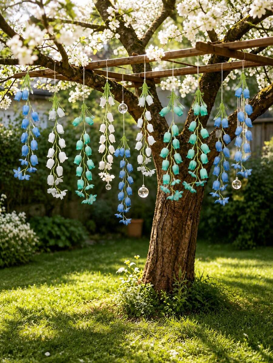 6pcs Artificial Lily Of The Valley Hanging Flower Strands, Bell-Shaped Windbell Garland With 15 Blooms For Wedding Ceiling Party Decor And Christmas Holiday Home Ornament - Multicolor - View 1