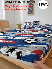 1 Stück Sportthema Spannbetttuch (nur Spannbetttuch, kein Kissenbezug), mit Fußballmuster bedruckter Matratzenschoner, geeignet für Einzel-/Doppel-/Queen-/King-Size-Betten. Schlafzimmer, Gästezimmer, Schülerwohnheim, Hotel Ganzjahres-Dekoration, Geschenk für Eltern, Freunde, Partner - Verschiedenfarbig - Übersicht 3