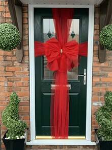 1pc Extra Large Red Organza Bow Door Decor, Reusable, Rhinestone Bow Set, Suitable For Door Decor And Christmas Tree, Perfect For Christmas, Birthday, Valentine's Day, Wedding And Anniversary - one-size - View 5