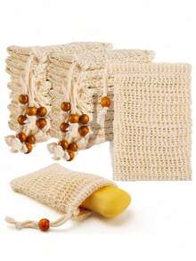 2pcs Natural Sisal Soap Storage Bags, Reusable Drawstring Mesh Soap Pouches, Shower Bath Soap Storage Bags, Bathroom Accessories, Bathroom Essentials - Multicolor - View 1