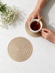 12pcs, Gold Hollow Beverage Coasters, Washable Table Accessories, Non-Slip Table Mats, Breathable And Heat Dissipating, Lightweight And Easy To Store, Suitable For Restaurants, Cafes, Homestays, Compatible With Afternoon Tea, Festivals, Parties, Gatherings, Birthdays, Weddings, Dinner Parties. - Multicolor - View 2