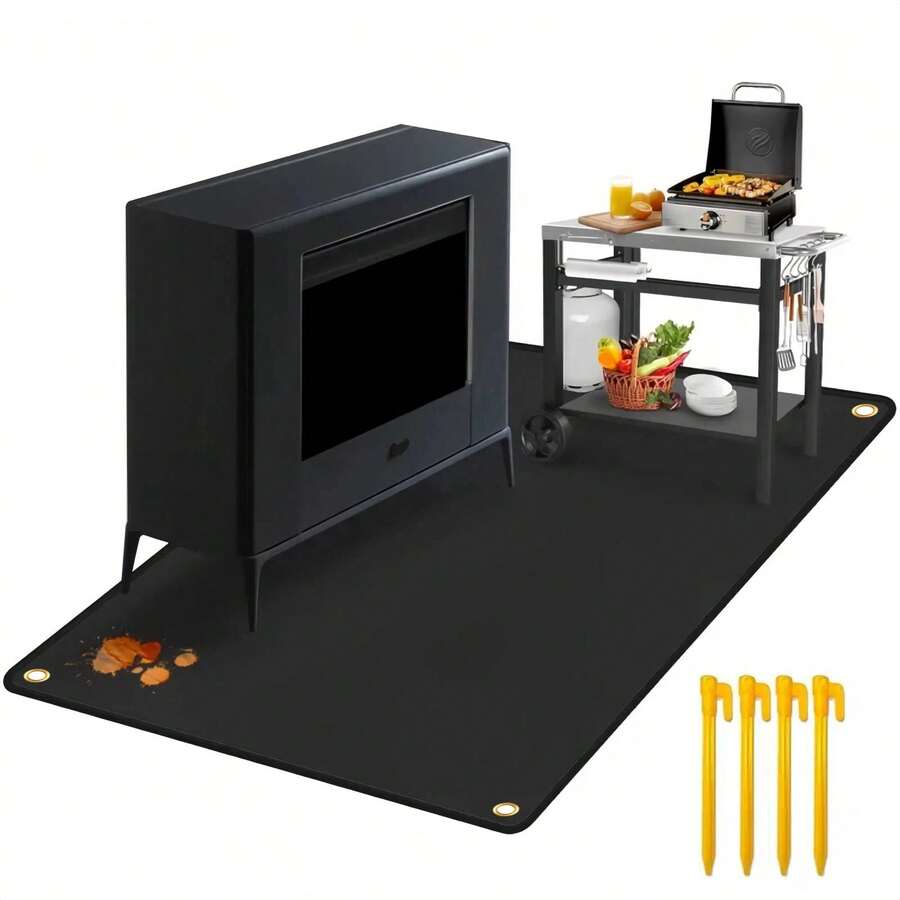 FEELSO 70x40 Inches Large Under Grill Mats For Blackstone, Double-Sided Fireproof Outdoor Grill Protective Mat, Oilproof Waterproof BBQ Fire Pit Fireplace Mat - Black - View 1