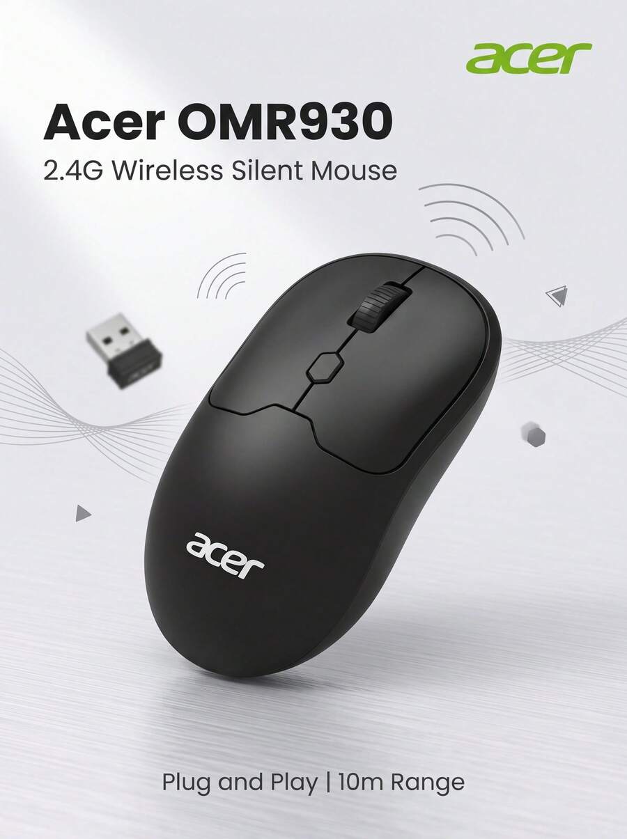 Acer Mouse Kantor Nirkabel Senyap OMR930: Resolusi 2400 DPI yang Dapat Diatur, Pegangan Ergonomis Anti-Selip, Desain Ramping dan Ringan, Daya Tahan Baterai Lama, Koneksi Nirkabel Stabil - View 1