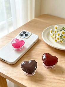Heart-Shaped Phone Stand, Glossy Solid Color Expandable Phone Stand, Adhesive Heart-Shaped Phone Stand, Portable Handheld Phone Stand (Suitable For Phone Back), Fashion Heart Phone Accessory (Suitable For Women/Girls), Multiple Colors Available - Multicolor - View 1