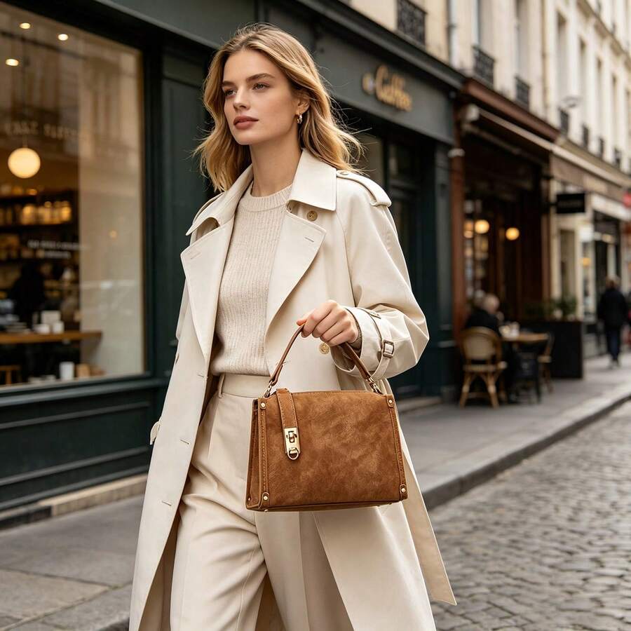 Ladies' Crossbody Bag New Retro Commuting Style Multifunctional Buckle Small Square Bag, Suitable For Daily Commuting And Friend Gatherings - Brown - View 1