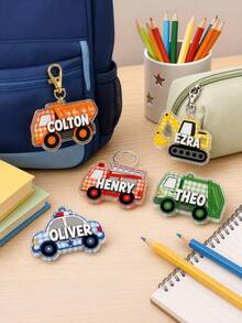 3D Acrylic Keychain Back To School Gift Boys Custom Name Truck Backpack Tag Personalized Vehicle Charm Kids Bag Accessory - Multicolor - View 1