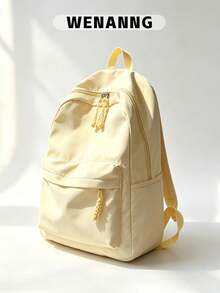 1pc College Style Solid Color Casual Backpack, Multi-Pocket Lightweight School Day Bag With Adjustable Shoulder Straps, Suitable For Students/Girls/Teens/Young Adults, Perfect For Back To School, Campus Learning, Outdoor Camping, Short Weekend Trips And Daily Casual Outdoor Use - Yellow - View 1