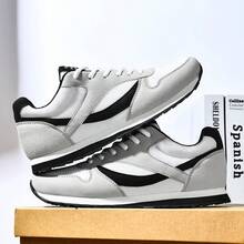 Men's Retro Soft Sole Comfortable Low-Top Minimalist Versatile Round Toe Lace-Up Style All-Season Breathable Flat Bottom College Style Casual Jogging Shoes - Light Gray-black - View 3