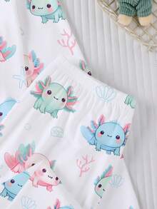 Cute Western Hexagon Dinosaur Print Element Children's Pajamas, Long Sleeve Cardigan Button + Long Pants 2 Pieces Set, Soft Comfortable Breathable - White - View 4