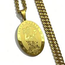 Grim Reaper Oval Pendant Necklace Unisex Stainless Steel Gold Scythe Skull Jewelry - Pendant Necklace - View 8