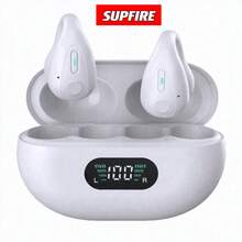 Versão 5.3 de Fones de Ouvido Sem Fio com Clipe de Orelha Aberta e Microfone Integrado, Fones de Ouvido Esportivos com Microfone Embutido, Gancho de Orelha e Estojo de Carregamento com Visor Digital, Caixa de Carregamento Sem Fio e Condução Óssea Leve - branco. - Visão 2