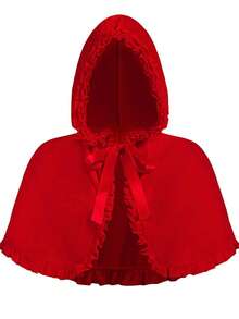 Little Red Riding Hood Cape Women,Short Hood Cape,Halloween Christmas Cloak Costume - Red - View 6
