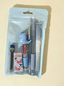 1 Set 6pcs Cute Pencil Eraser Ballpoint Pen Gift Student Cartoon Stationery Set - Multicolor - View 8