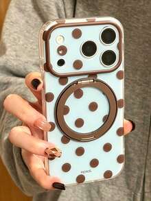 Cute Polka Dot Matte IMD Phone Case With Kickstand, Compatible With IPhone 17 ProMax 17Pro 17 16ProMax 16Pro 16 15ProMax 15, Protective Back Cover Phone Case With Stand - Blue - View 2