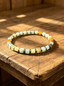Natural Stone Amazonlite Square Bracelet, Peace & Stability, Abundance & Prosperity, Retro Style Unisex Jewelry Suitable For Casual Attire All Season - Multicolor - View 7