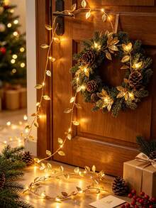 2p/1p Golden Leaf Garland Fairy Lights, Gold Leaf Fairy String Lights,Plastic Freestanding Interior String Lights With Warm White LED Lights, Battery Powered (2 Sections Not Included), For Home Decor, Table Setting, Christmas Table Decoration Lights - Multicolor - View 6