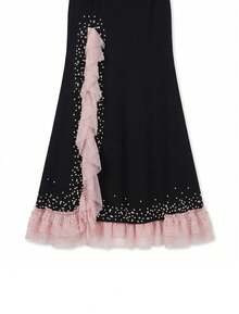 New Elegant One-Shoulder Ruffle Mermaid Long Sleeve Fitted Dress, Rhinestone Embellished, Fashion Birthday Party Gown - Black - View 9