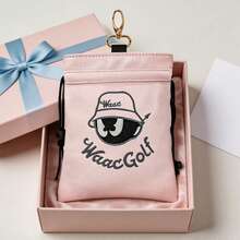 1pc Cartoon Embroidered Golf Drawstring Pouch, Pu Accessory Storage Bag With Carabiner Clip For Golf Balls Tees Sports Gear - Multicolor - View 11