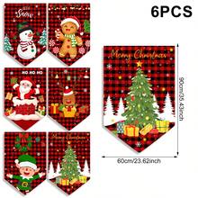 Christmas Curtain Banner , Christmas Snowman And Elk,Elf,Nutcracker & Red Buffalo Plaid Christmas Pattern Triangle Flags, Holiday Home Party Window Wall Decor, Holiday Atmosphere Props,Party Props, Party Favors,Christmas Decorations - Multicolor-a - View 12