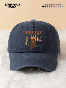 1pc Spooky Season Halloween Pattern Baseball Cap, Lightweight & Comfortable All-Season Wear, Versatile Outdoor Sports Hat, Vintage Washed Cap - Suitable For Daily Outings And Streetwear, Halloween Gift Decorative Hat - Spooky Season - View 6
