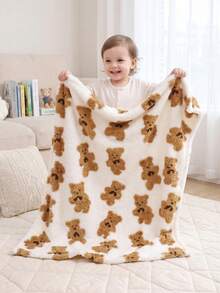 momscare 1pc Baby Blanket With Bear Pattern, Suitable For Daily Use, Blanket Towel, Autumn/Winter Style, Perfect For Travel - Multicolor - View 4