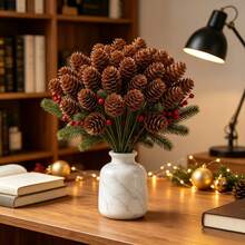 22pcs Artificial Christmas Pine Cones, Suitable For DIY Christmas Wreaths, Christmas Tree Gap Filling, Holiday Table Floral Arrangements, Window Display Decor, Yard Christmas Vine Assembly Bouquets, Wedding And Home Party Decorations, Artificial PE Pine Cones, Christmas Home Decor, Artificial Christmas Plants, Easily Create A Warm And Healing Winter Christmas Home Atmosphere - Container Not Included - Multicolor - View 3