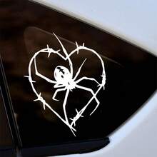 1 buah Stiker Mobil Hati Kawat Laba-laba, Stiker Hati Kawat Berduri Gaya Gotik Cocok untuk Kaca Mobil, Bemper, Laptop, Aksesoris Dekorasi Mobil Halloween Vinyl Lucu, Cocok untuk Wanita dan Anak Perempuan - A - View 1