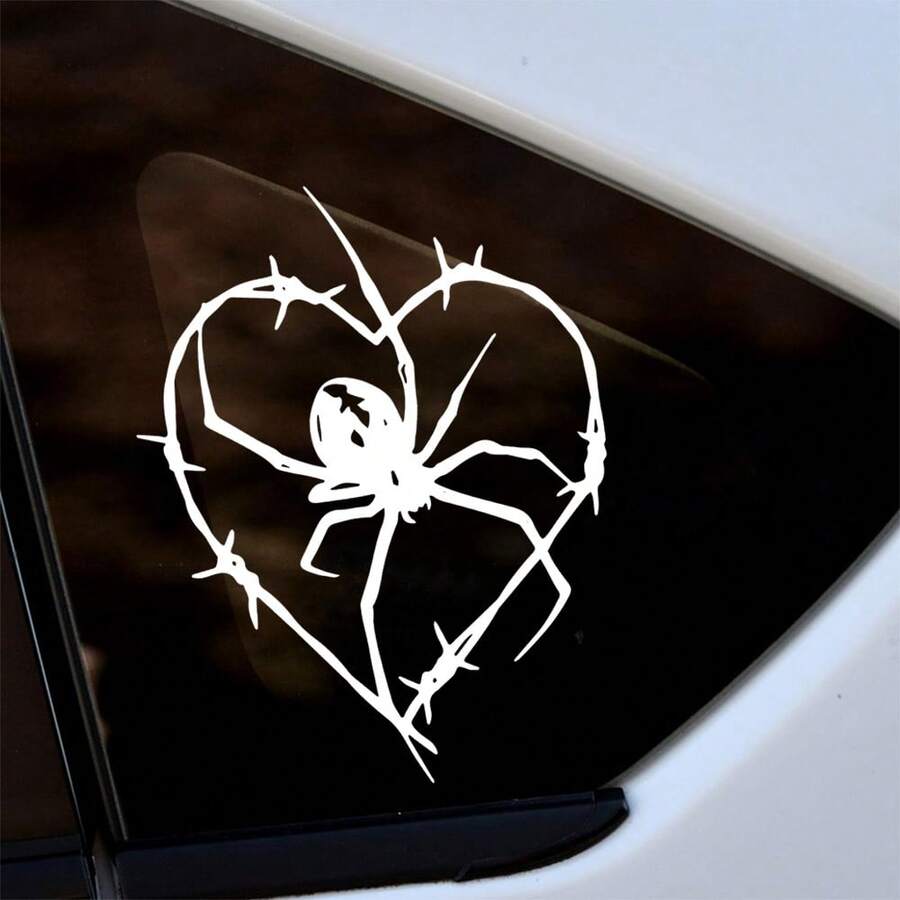 1 buah Stiker Mobil Hati Kawat Laba-laba, Stiker Hati Kawat Berduri Gaya Gotik Cocok untuk Kaca Mobil, Bemper, Laptop, Aksesoris Dekorasi Mobil Halloween Vinyl Lucu, Cocok untuk Wanita dan Anak Perempuan - A - View 1