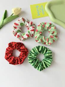 4pcs Women's Fruit Element Hair Ties, Watermelon Rind & Watermelon Flesh Fresh Pattern Design, Fashionable Hair Accessories For Bun, Ponytail, Suitable For Outdoor, Daily, Party, Travel - Multicolor - View 7