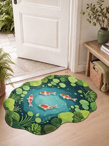 DAJIANG 1pc Lotus & Koi Fish Modern Carpet, Kitchen Rug, Hallway Rug, Bathroom Rug, Indoor/Outdoor Bedroom Hallway Living Room Bedside Floor Mat, Machine Washable Easy Clean Non-Slip Backing, Bathroom Autumn Decor Holiday Rug - Multicolor - View 5