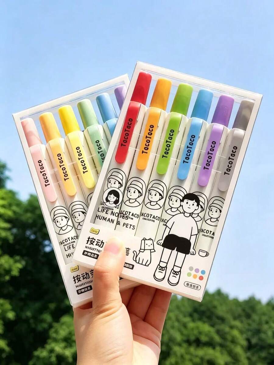 Clickable Fluorescent Highlighter Pens For Students, Key Point Marking And Planner Colorful Pens - Fluorescent Pen - View 1