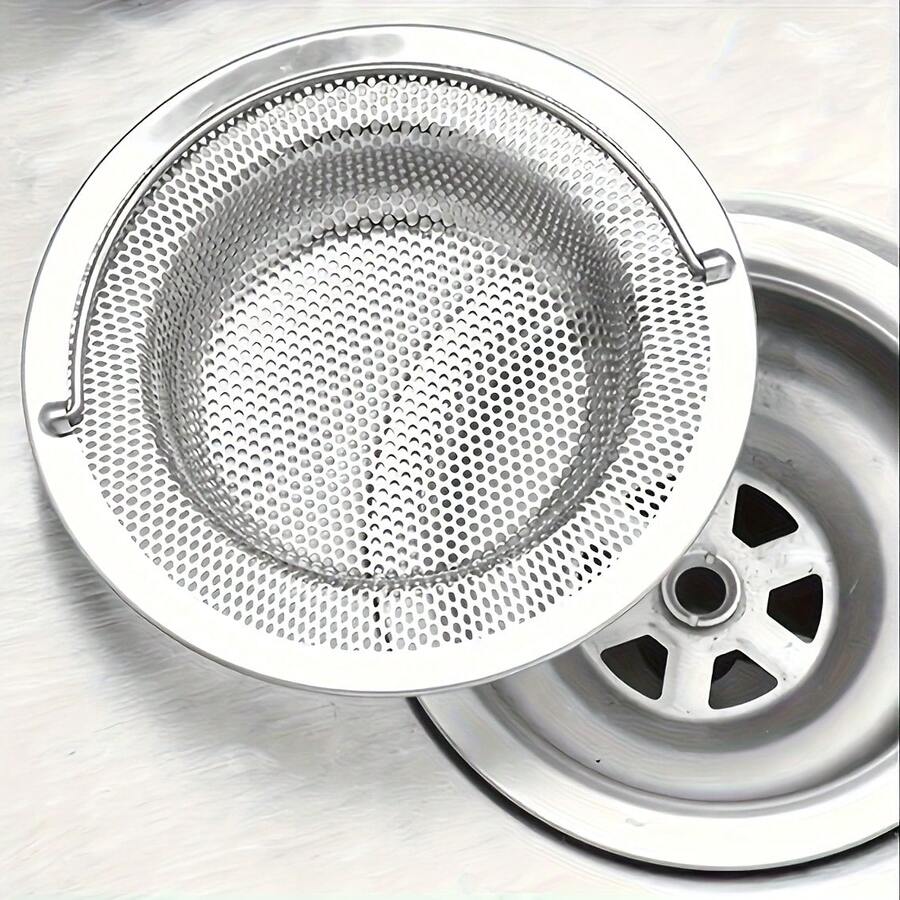 Sink Strainer With Handle, Rust-Resistant Fine Mesh Design, Universal For Kitchen And Bathroom Drains, Traps Food Residue And Hair To Prevent Clogging, Easy Drainage, Durable, Vegetable Washing Household Accessory