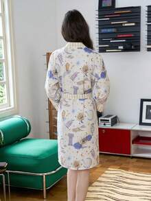 Women's Vacation Style Colorblock Universe Star & Moon Print Robe - Apricot - View 3