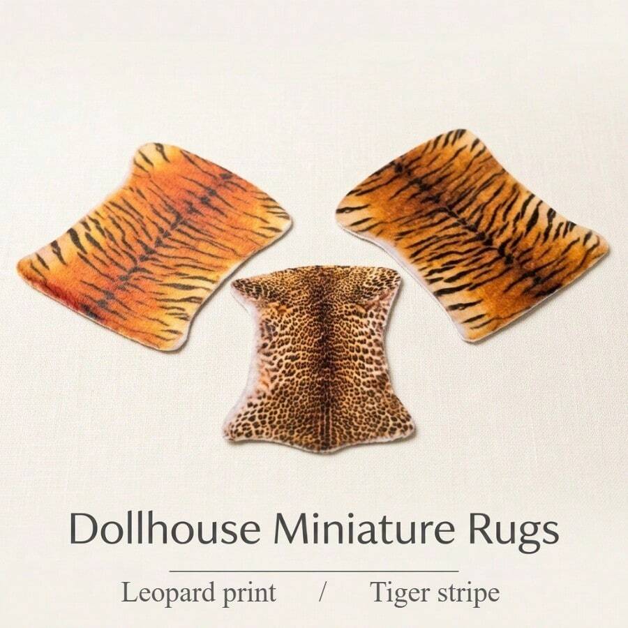 1pc Of Dollhouse Mini Scene Dollhouse Carpet, Available In Leopard And Tiger Patterns. The Material Is Made Of Cloth Blocks Instead Of Blankets, Suitable For Decorating Dollhouses And As Props For Scene Shooting - Brown - View 1