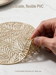 12pcs Gold Hollow Drink Coasters, Washable Table Decor, Non-Slip Tableware Mats, Breathable And Heat-Dissipating, Lightweight And Easy To Store, Suitable For Restaurants, Cafes, Homestays, Fit For Afternoon Tea, Festivals, Parties, Gatherings, Birthdays, Weddings, Dinner Parties. - Multicolor - View 5