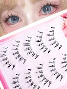 5 Pairs Pointed Tail Cartoon Style False Eyelashes, Japanese & Korean Style, 7-10mm Mixed Length, Pointed Tail Spiked Design With Transparent Stem, Natural Layered And Lively Look, Easily Create Cartoon Big Eye Makeup Effect. Soft And Lightweight, Fits Eye Shape, DIY Free Combination For Quick Application, Saves Makeup Time, Simple And Easy To Operate For Beginners, Reusable, Suitable For Daily Makeup, Dates, Travel, Parties, Practical Gift For Best Friends And Girlfriends. - Black - View 3