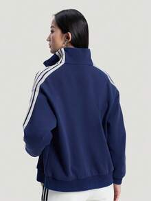 Adidas Women's FAV FT 3S JKT Sports Knit Collarless Jacket KS2816 - Blue - View 3