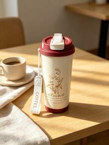 500ml Lily Flower Pattern Travel Mug/Coffee Cup, Stainless Steel Material, Vacuum Insulated, Suitable For Water, Iced Tea, Coffee, Milkshake And Other Beverages, Leak-Proof Design, Exquisite Gift, Free Gift Box - Multicolor - View 4