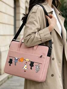 Spacious And Lightweight Laptop Bag With Cat Print Design, Detachable And Adjustable Shoulder Strap, Laptop Stand, Fits In Suitcase, Laptop Protective Case, Briefcase, Document Organizer, Portable Commuter Bag, Shoulder Bag, Suitable For Laptops And Tablets, Ideal For Daily Use, Travel, Commuting, Perfect Professional Gift For Holidays, Suitable For Home And Office, Back To School Gift, Teacher's Day, Travel, Vacation Gift - Multicolor - View 1