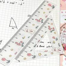 Juego de 4 piezas de reglas con patrón de conejo y tulipán, regla recta, regla triangular, transportador, herramienta de medición geométrica para papelería escolar de estudiantes - Estilo multicolor aleatorio - Ver 5