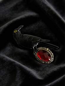 Gothic Black Raven Brooch With Red Crystal Halloween Costume Lapel Pin - Black - View 3