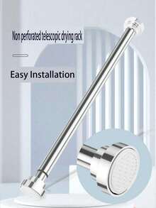 Adjustable Stainless Steel Clothes Rack, Durable No-Drill Curtain Rod, Multi-Purpose Hanging Rod Storage Organizer For Living Room, Laundry Room, Balcony, Bathroom - Easy Installation, Convenient Use - A - View 2
